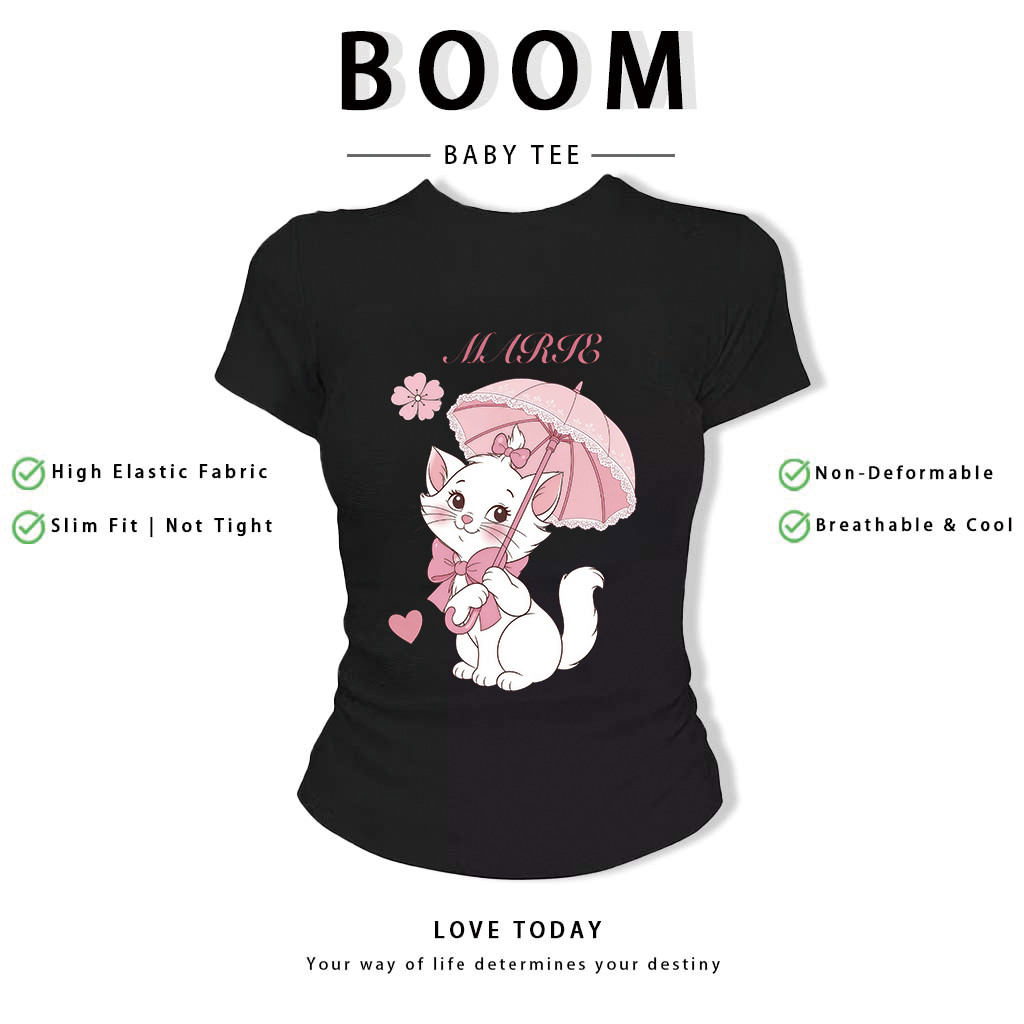 BOOM Áo Baby Tee Nữ Cotton Ôm Body-Áo Thun Ngắn Tay Y2K In Hình PhongCách Mùa Hè, Cổ Tròn Hàng Đầucách hàn quốc phong052