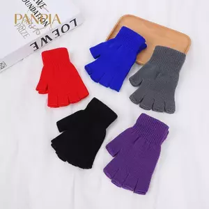 PNPIA- 1 Cặp Găng Tay Nửa Ngón Ngắn Dệt Kim Nhiều Màu Sắc Thu Đông Dệt Kim Co Giãn Ấm Cổ Tay Găng Tay Màu Trơn Mùa Đông Phụ Kiện Đi Xe Đạp