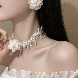 Vòng cổ hạt pha lê hoa trắng lãng mạn phong cách Pháp