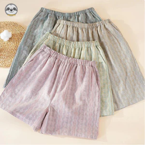 Quần short sọc sóng nhuộm sợi Cotton nguyên chất phong cách cặp đôi / Quần short đi biển ngoài trời mùa hè / Có thể mặc bên ngoài Quần Pyjama tại nhà