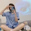 Bộ đồ ngủ phía trước mở dành cho nữ Bộ trang phục ngắn dáng rộng in hình bướm để nghỉ ngơi trong nhà ngọt ngào và thư giãn tại nhà hàng ngày