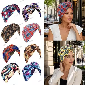 Mũ Hijab PYCOU, Mũ Turban Xoắn Xếp Ly In Hình, Một Kích Thước Phù Hợp Với Hầu Hết Phong Cách Thắt Nút Dây Băng Đô Co Giãn Thoáng Khí Mũ Đội Đầu Nữ