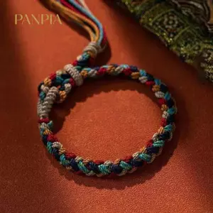 PNPIA- Handmade Tây Tạng bện đầy màu sắc Dây đeo cổ tay Phong cách dân tộc Lắc tay có thể điều chỉnh Dây kéo Dây đeo cổ tay