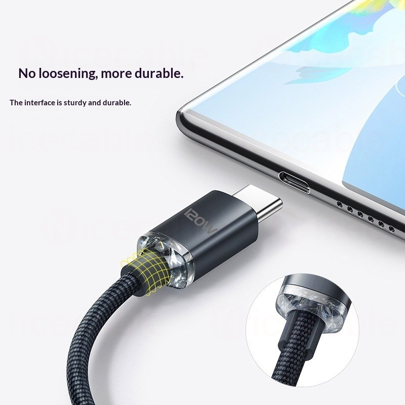 Cáp sạc siêu nhanh 120W 0,25m USB/Type‐C sang Type‐C ngắn, sạc/truyền tải, tương thích rộng