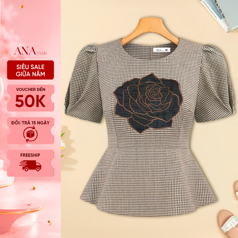 Áo Kiểu Thêu Hoa Trung Niên ANA Mode Chất Liệu Dệt Quý Phái Đi Tiệc Quà Tặng Mẹ AK25VHH08