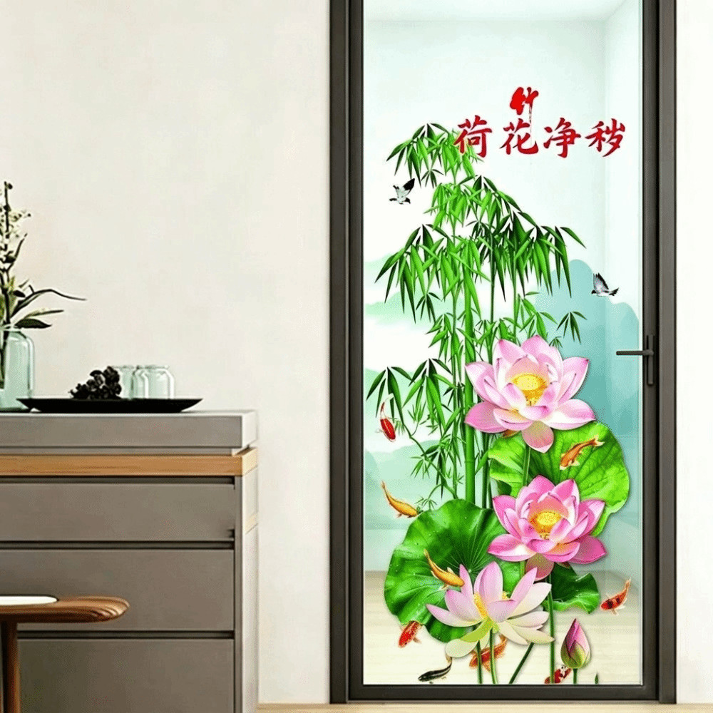 SHUPUN 2 Miếng Dán Cửa Kính, Nhãn Dán Koi Hoa Tĩnh Điện Có Thể Tháo Rời, Dễ Dàng Áp Dụng Miếng Dán Trang Trí Bề Mặt Mịn Không Dính Cho Phòng Tắm Phòng Khách Và Phòng Ngủ