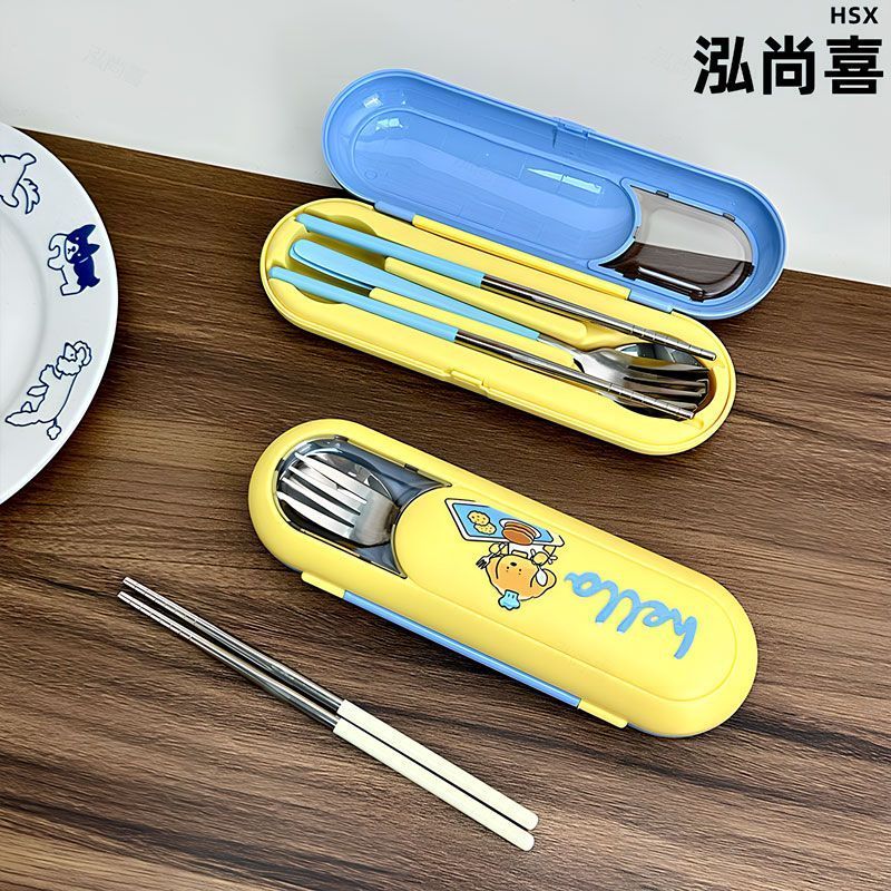 Hongshang Xiduo Panamine Hoạt Hình Bộ Đồ Ăn Thìa Inox Nĩa Đũa Tiệc Sinh Viên Trường Bộ Đồ Ăn Di Động Bảo Quản Thìa Thực Phẩm Phương Tây 6.