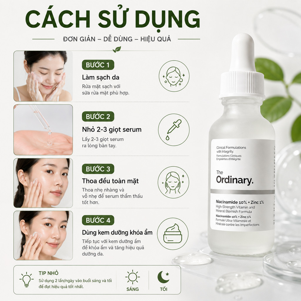 The Ordinary Niacinamide 10% + Zinc 1% 30ml Chính Hãng | Serum B3 Kiểm Dầu Mịn Da