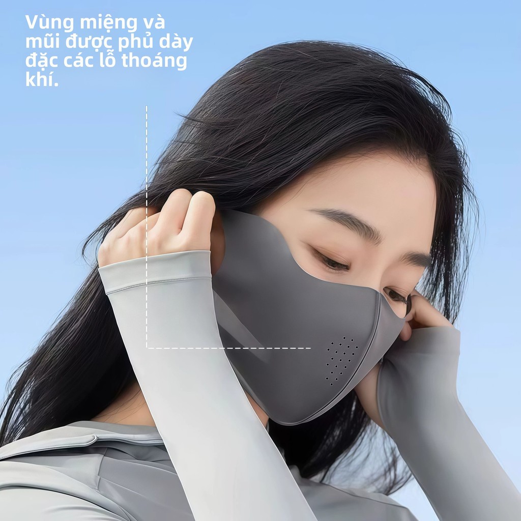 Mặt nạ chống nắng nữ nhẹ thoáng khí, sử dụng chất liệu lụa băng, có chức năng chống tia cực tím, thích hợp cho việc đi xe máy mùa hè.