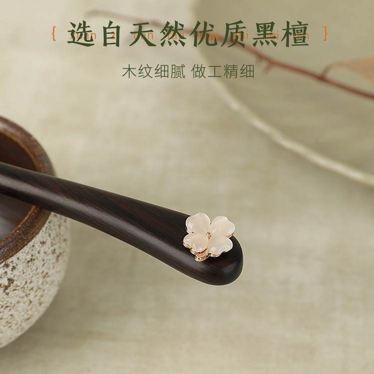 WHX Kẹp tóc hoa opal gỗ mun cao cấp, thiết kế đơn giản nữ, dùng hàng ngày