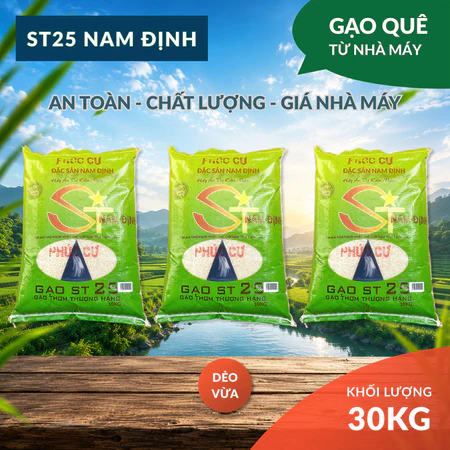 Hạt Gạo Quê | 30KG Gạo ST25 Nam Định (DẺO VỪA) Hạt Dài Trắng Trong Cơm Dẻo Ngọt Chuẩn Gạo Quê