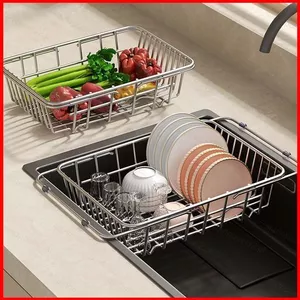 ST2 Giỏ đựng bồn rửa có thể mở rộng bằng thép không gỉ Giỏ đựng rau củ rửa trái cây và thoát nước bát đĩa TS2