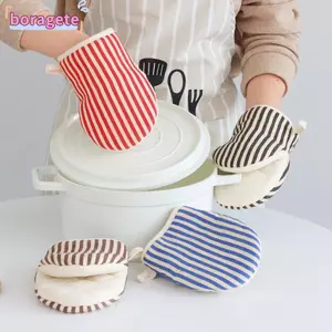 Găng tay cách nhiệt BORAGETE, Găng tay lò nướng Mini mềm dày, Kẹp tay lò nướng chịu nhiệt độ cao sọc chống trượt