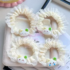 Ngọt Ngào Bốn Lá Cỏ Ba Lá May Mắn Mèo Ren Cạnh Tóc Cô Gái Đuôi Ngựa Scrunchy Giá Trị Cao Dây Buộc Tóc Dễ Thương