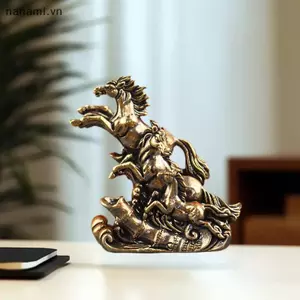 Tượng Ngựa Galloping bằng đồng thau nguyên khối cổ điển - Tượng phong thủy Trung Quốc, Trang trí văn phòng để bàn cổ điển & Trang trí nghệ thuật sưu tập [VN]