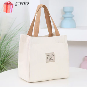 Túi xách GAVESTO, Túi đựng đồ ăn trưa thông thường Satchel, Túi vải Tote sinh viên in hình gấu dung tích lớn