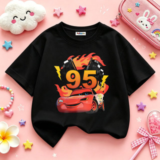 Áo Thun Trẻ Em Bé Trai Gái In Lightning McQueen 95, Áo Bông Ngắn Tay Hè Phong Cách Hoạt Hình Size 3-12 Tuổi COD