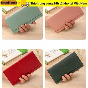 Ví nữ da SNUGHOUSE, Ví mỏng nữ màu trơn dung tích lớn, Túi đựng đồ bằng da PU tối giản dành cho nữ
