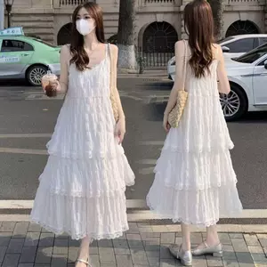 Váy ren cổ chữ V kiểu Pháp dành cho nữ Váy dài bánh ren cổ chữ V mùa hè