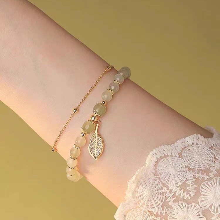 Vòng tay nữ "cành vàng và lá ngọc bích Hetian Jade 14K
