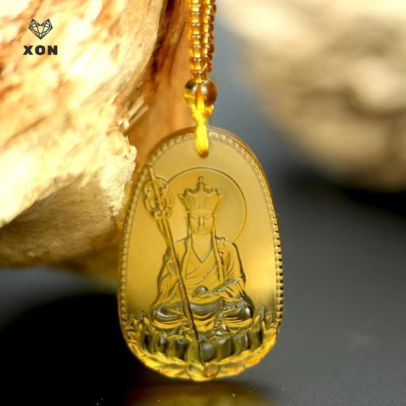[XON] Mặt dây chuyền Luy pha lê màu vàng băng Áo len dài Nelace Ksitigarbha Amitabha Phật giáo Tây Tạng Tôn giáo Bùa hộ mệnh Quà tặng Unisex [Mina]