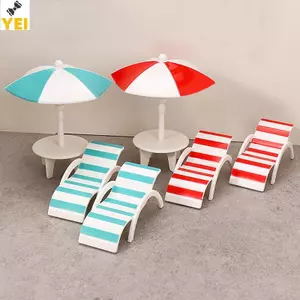 < YEI > Ô chống nắng Mini, Bộ ghế đi biển đôi, Thủ công thu nhỏ, Trang trí nhà đồ chơi, Đồ trang trí phong cảnh vi mô mới