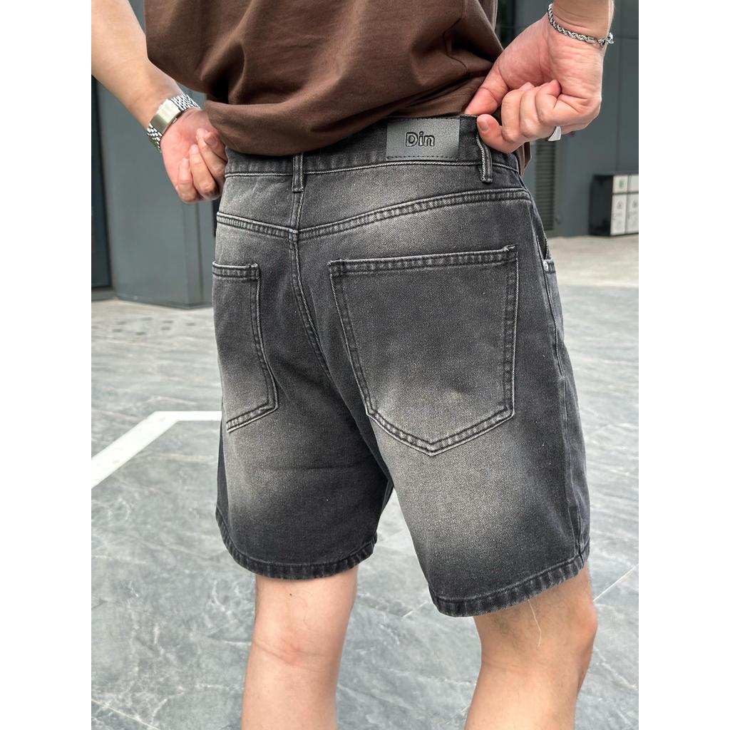 Quần Short Jean Nam DIN, Quần Bò Đen Bạc Form Trên Gối, Chất Denim Mềm Phối Đồ Dễ, Phong Cách Street Wall JD818