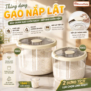Thùng Đựng Gạo Nắp Lật Kín Khí Cao Cấp – Hộp Đựng Gạo Nhựa Trong Kèm Cốc Đong Tiện Lợi, Chống Ẩm Mốc