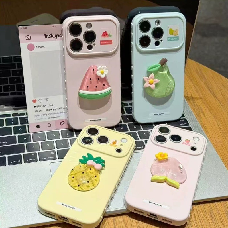 Ốp lưng iPhone búp bê trái cây 3D mùa hè Vỏ nhựa mềm bên tình yêu iP - 7/8/X/XS/XR/11/12/13/14/15/16/17/Plus/Air/Pro/Max