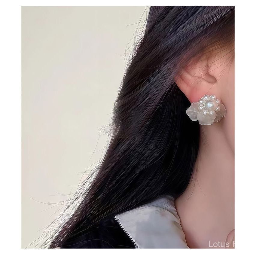 S999 Bạc Kim Phong Cách Nhẹ Nhàng Ngọc Trai Hoa Cụm Bông Tai Nữ Cao Cấp Cảm Thấy Tươi Ngọt Ngào Độc Đáo Ánh Sáng Sang Trọng Tính Khí Bông Tai