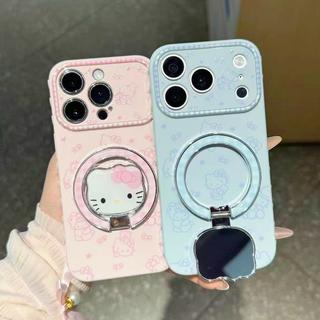 Ốp điện thoại gương xoay 360 độ dễ thương Hello Kitty Cat cho iPhone 17Promax 11 12 13 14 15 16 Pro Max 15Plus Vỏ silicon mềm chống sốc cho nữ