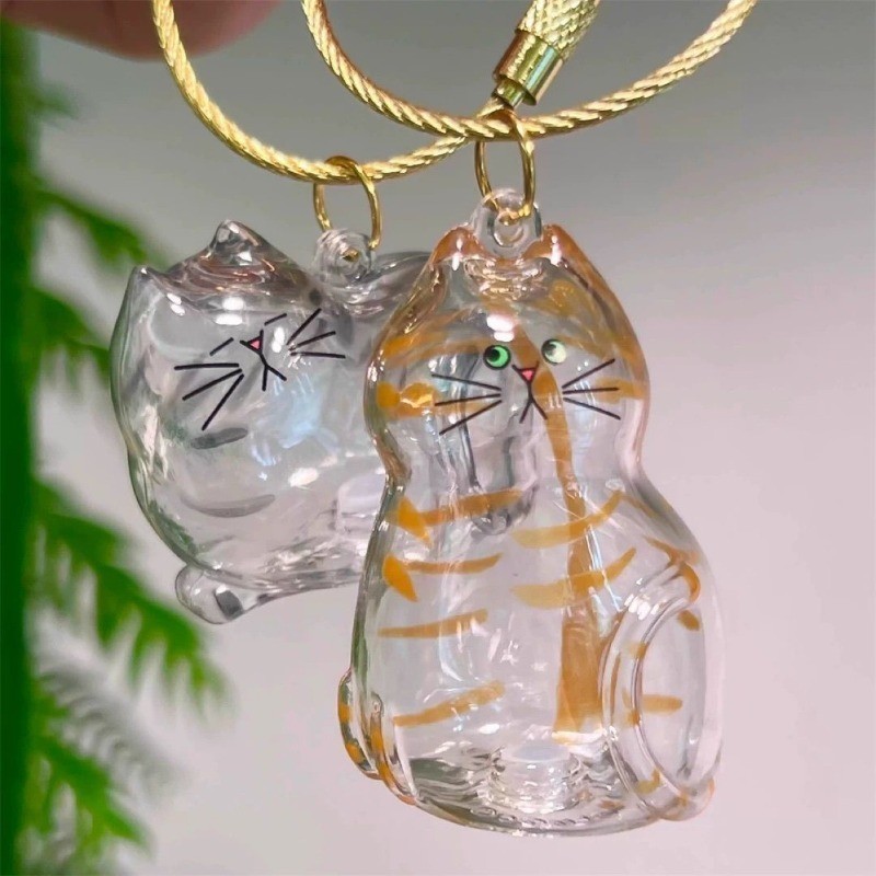 Móc khóa mèo cam trong suốt, móc treo túi thú cưng dễ thương, phụ kiện phong cách ngọt ngào