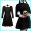 SY3 The Addams Họ Cosplay Đầm Thứ Tư Addams Trang Phục Gothic Đen Dài Tay Váy Đồng Phục Tiệc Halloween YS