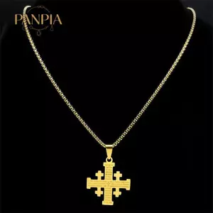 PNPIA- Christian Jerusalem Mặt Dây Chuyền Chữ Thập Nelace Cho Nam Thép Không Gỉ Câu Kinh Thánh Chúa Dây Xích Cầu Nguyện Tôn Giáo Trang Sức Cổ Áo