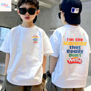 Áo thun bé trai ngắn tay in chữ thời trang, cotton mềm thoáng khí, thời trang cho bé đi học đi chơi