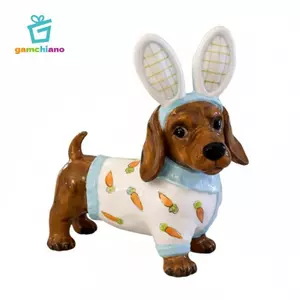 SiaBiced Dachshund Tượng Thỏ Theo Chủ Đề Ngày Lễ Chó Trong Thỏ Trang Phục Tượng Thiết Kế Dễ Thương Lễ Phục Sinh Dachshund Tượng Cho Để Bàn, Đồ Trang Trí