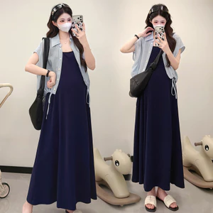 Bộ đồ bà bầu Váy đơn giản mùa hè + Áo sơ mi Bộ đồ hai mảnh