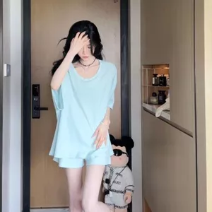 Mùa Hè Thường Ngày Bộ Đồ Ngủ Nữ Béo mm Kích Thước Lớn Rời Ôm Hơn Nhìn Bà Bầu Mặc Bao Bụng Có Thể Mặc Bên Ngoài Thể Thao Mặc Ở Nhà