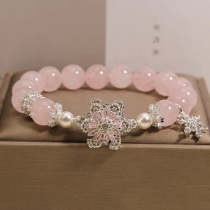 Vòng tay đính cườm thạch anh hồng dành cho nữ - Icy Translucent - Bùa hoa tuyết - Giọng ngọc trai - Kim loại kim cương giả bạc - Niche sang trọng xếp nếp may mắn để mặc hàng ngày Bestie