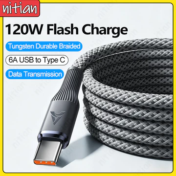 Cáp dữ liệu bện chống đứt USB sang Type C Cáp sạc siêu nhanh 120W Dây sạc xe hơi 1m / 2m Dây sạc Flash 6A