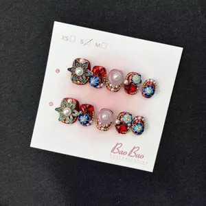 Cloisonne Phong Cách Trung Hoa Men Sơn Mạ Vàng Trang Sức Handmade Gương Ma Thuật Đeo Móng Tay Cô Dâu Phong Cách Trung Hoa Đậu Hà Lan Móng Tay