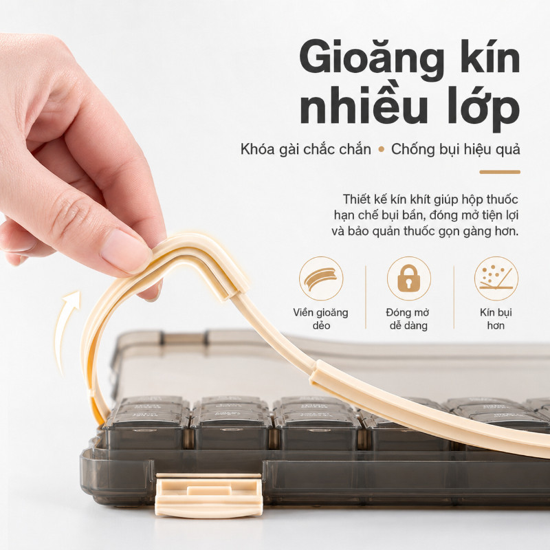 Hộp lưu trữ thuốc theo tuần 28 ngăn tiếng Việt khay chia thuốc trong suốt tiện chăm sóc sức khỏe