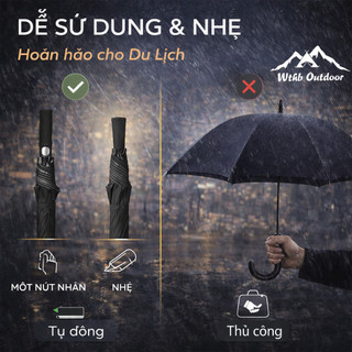 Ô dù tự động xếp gọn - Dù gấp chống nắng UPF50+ khung gia cố chống gió cỡ lớn