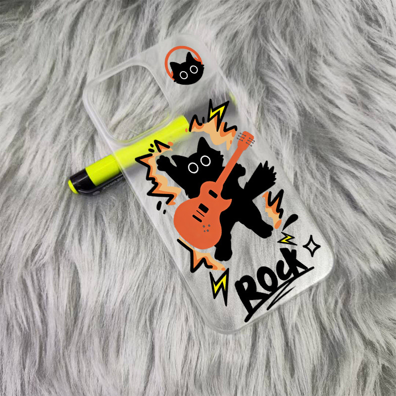 Dành cho iPhone 17 Pro Max / 16 / 15 / 14 / 13 / 12 / 11 / SE "Rock Cat" Vỏ điện thoại cứng mờ siêu mỏng / Cảm giác da Touch Half Wrap iPhone Vỏ chống sốc