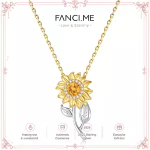 FANCIME "My Sunshine" Vòng cổ bạc hình hoa hướng dương Citrine có thể xoay được
