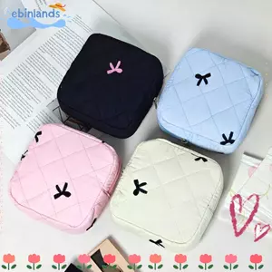 Túi đựng đồ EBINLANDS, Túi đựng khăn ăn vệ sinh có khóa kéo đa năng, Túi thời trang Thiết kế nơ dễ thương Giá đỡ Tampon nhỏ gọn & di động dành cho nữ