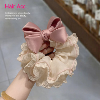 Dây cột tóc nơ hồng ren scrunchies nữ, phụ kiện buộc tóc đuôi ngựa, búi tóc cao cấp, sang trọng