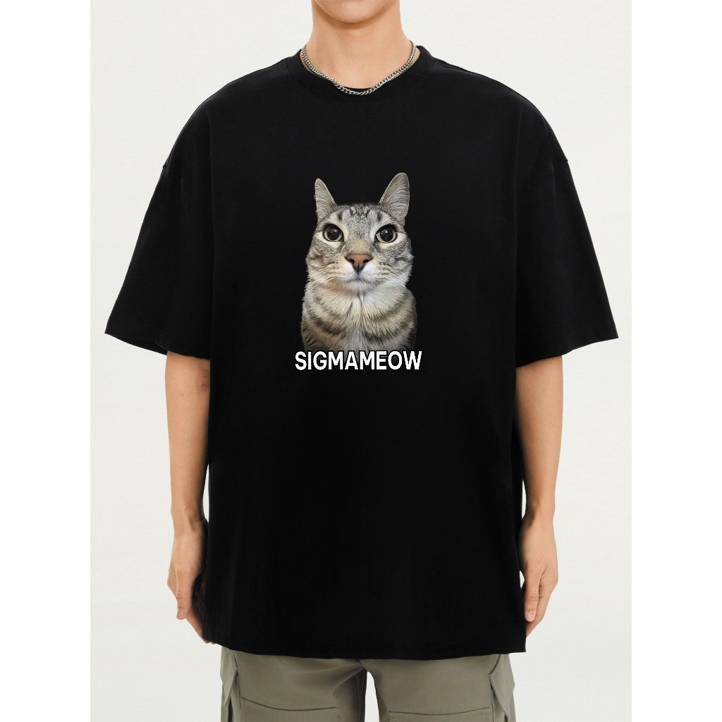 （Giao hàng 24h）Angela Áo Thun Meme Sigma Cat– Áo Phông In Hình Meme Hài, Mèo Biểu Cảm, Form Rộng Unisex Tay Lỡ