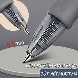 Bút Bi Ngòi 0.5mm Bấm Êm – Mực Nước Nhanh Khô, Tay Đệm Cao Su, Đủ Màu Đen Xanh Đỏ Tiện Dụng