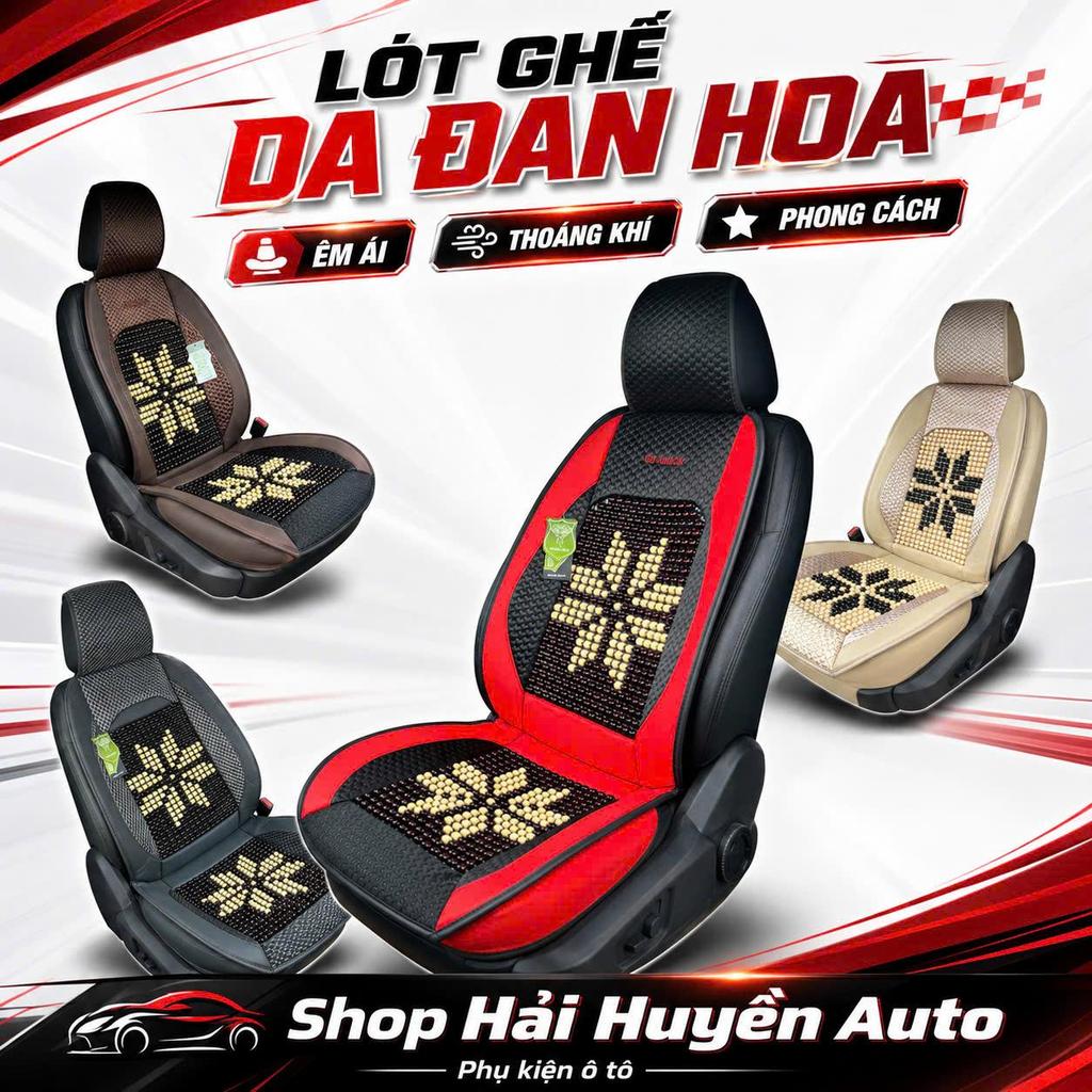 Lót ghế da đan hoa phối hạt gỗ hoa văn 4 cánh ôm mông ghế massage chống nóng Mẫu Mới Nội Thất Phụ Kiện